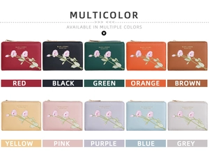 Detailed grid view of 10 color options for short floral embroidered wallets with gold zippers