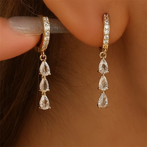 Shiny Rhinestone Water Drop Dangle Earrings With Stainless Steel Earring Post Gold Silver Plated Wedding Party Women Jewelry