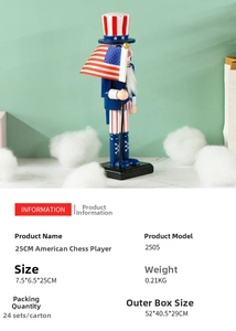 25cm American style nutcracker figure with flag and product dimension details