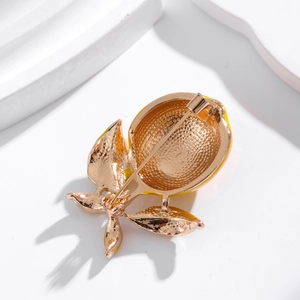 Creative lemon fruit brooch with yellow enamel and gold alloy pin backing detail