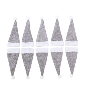 Lot de 10 mini bonnets de Noël gris en feutre pour bouteilles et couverts de décoration