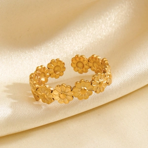 Daisy Flower Ring Stainless Steel Adjustable Open Band Gold Plated Fashion Jewelry For Women Elegant Gift