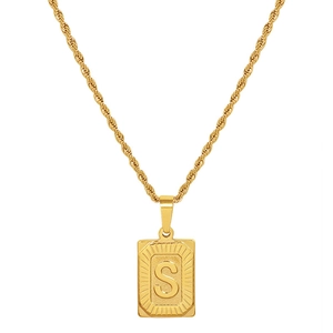 Collana a corda in acciaio al titanio placcato oro 18K con ciondolo rettangolare S