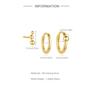 Detailed size specifications for gold S925 sterling silver star and heart earring set