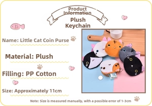 Macro detail of plush cat coin purses with soft fur texture and metal zipper chains