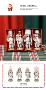 Set of four 10cm white and gold wooden nutcracker soldiers with swords and scepters