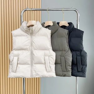 Damen Wattierte Weste Stehkragen Ärmellos Reißverschluss Warm Puffer Gilet Casual Streetwear Polyester Oberbekleidung