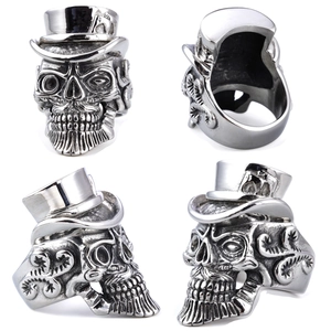 Vintage Punk Stainless Steel Ring Gentleman Skull With Top Hat Gothic Distressed Jewelry For Men Retro Accessory