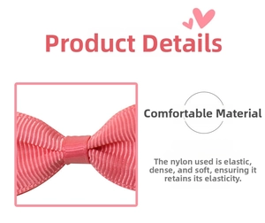 Detail of pink grosgrain ribbon bow showing soft, dense nylon texture and elasticity