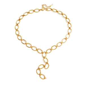 Polished 18k gold plated chunky titanium steel link chain necklace with lobster clasp