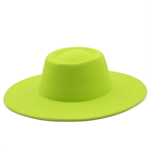 Minimalist neon green wool felt fedora hat with wide brim for men and women