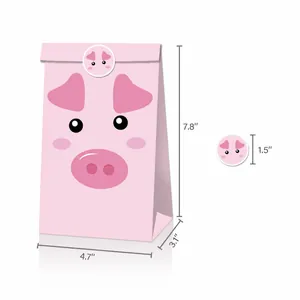 Sac cadeau en papier petit cochon rose avec autocollant et dimensions pour fêtes