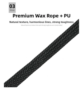 Detail shot of black braided wax rope and PU texture for women's vintage waist belt