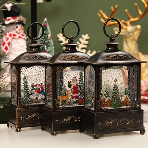 Christmas Snow Globe Lantern Music Box Retro LED Night Light Swirling Glitter Ornament Santa Claus Holiday Home Decor