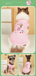 Close-up of breathable pink mesh pet vest with sweet summer strawberry print