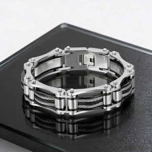 Bracelet Chaîne De Vélo En Acier Inoxydable Avec Fil D'Acier Style Industriel Punk Mécanique Homme