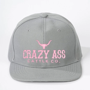 Casquette grise à bord plat avec broderie de taureau Crazy Ass Cattle Co.