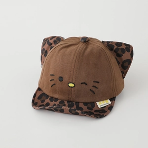 Detailed view of baby baseball cap with 3D leopard print cat ears and cute embroidery