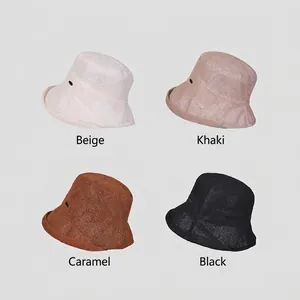 Breathable woven lace bucket hats for women in beige, khaki, caramel, and black colors
