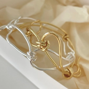 Minimalist knot 925 sterling silver bracelets in gold and silver finish on silk