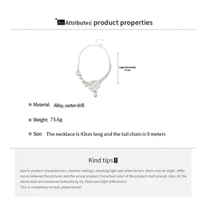 Detailed technical diagram showing dimensions of the teardrop diamond necklace set