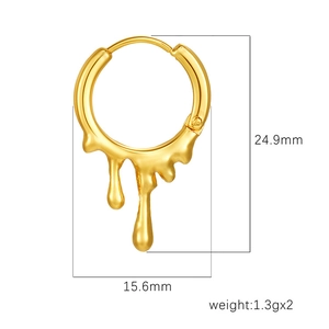 Irregular liquid lava drop earrings in gold stainless steel with product dimensions