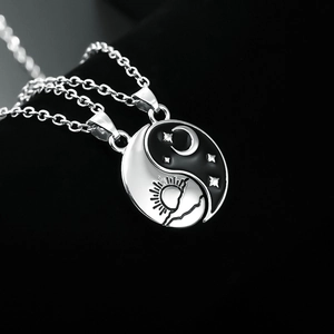 Matching Tai Chi Yin Yang sun and moon pendant necklaces for couples and friends