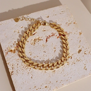 Bracelet À Maillons Cubains En Acier Inoxydable Plaqué Or Minimaliste Style Ins Réglable Bijoux Pour Femmes