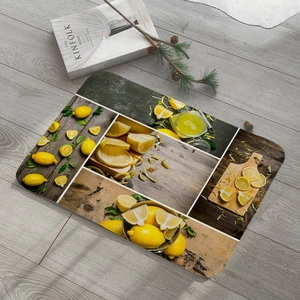 Absorbent flannel floor mat with lemon themed photography print for kitchen and bathroom