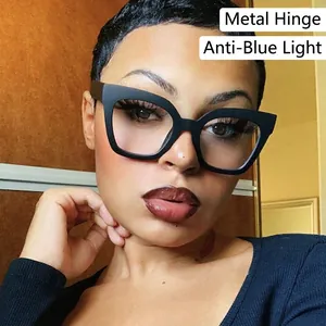 Women's cat eye blue light blocking glasses with stylish black frames and metal hinges