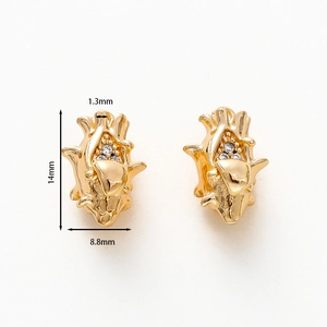 Detailed size view of 18k gold plated anatomical heart earrings with zircon stones