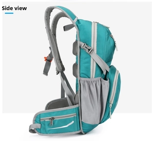 Side view of mint green cycling backpack with breathable mesh pockets and reflective straps