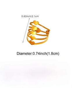 Detailed size specifications for the gold heart-shaped layered stainless steel open ring
