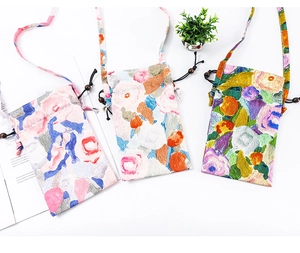 Borse porta cellulare floreali con coulisse e trama in tela in stile pittura a olio