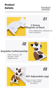 Detail view of calico cat fridge magnet hook with dual magnets and flexible tail design