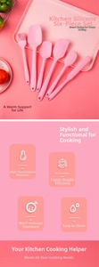 Set di 6 utensili da cucina in silicone rosa resistente al calore con spatola