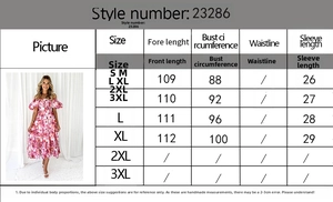 Tabella taglie dettagliata per l'abito midi floreale con maniche a sbuffo stile 23286
