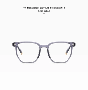 Vista macro degli occhiali quadrati C10 grigio trasparente con lenti anti-luce blu