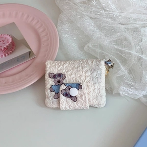 Cute quilted floral coin purse with cartoon dog embroidery and snap button closure