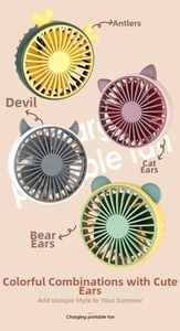 Four portable USB fans with animal ear designs in macaque color contrasting styles