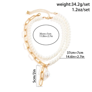 Detailed size chart showing double layer necklace weight and length in cm and inches
