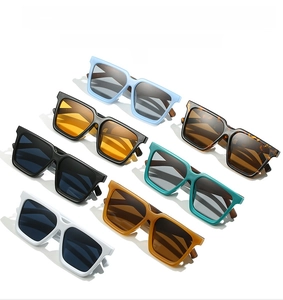 Matrix display of multi-color square frame sunglasses in seven trendy fashion colors