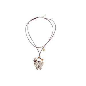Retro wax cord necklace featuring hollow butterfly pendant and star charms on white background