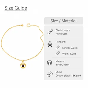 Detaillierte Größentabelle für Evil Eye Goldhalskette mit Zirkonia und Harz