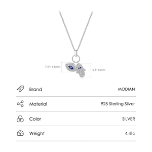925 Sterling Silver necklace with Evil Eye and Hamsa Hand charms and size dimensions
