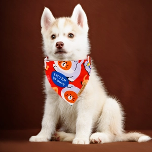 Red cartoon pet bandana for dogs and cats with handcrafted kitten patterns