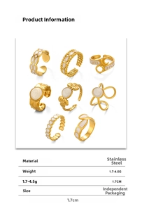 Detailed size and weight specs for various golden stainless steel open rings