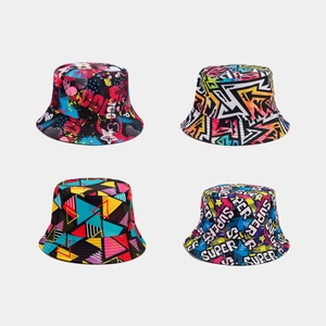 Graffiti Bucket Hat Canvas Sun Protection Foldable Streetwear Style Colorful Sunshade Unisex Outdoor Accessory