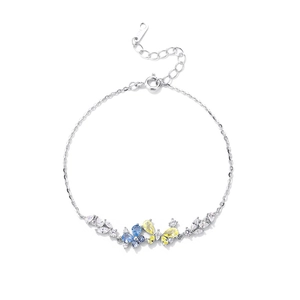 Elegant S925 sterling silver bracelet featuring colorful butterfly shaped zirconia stones