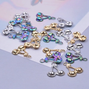 Polished stainless steel cherry pendants in gold, silver and rainbow for DIY necklaces